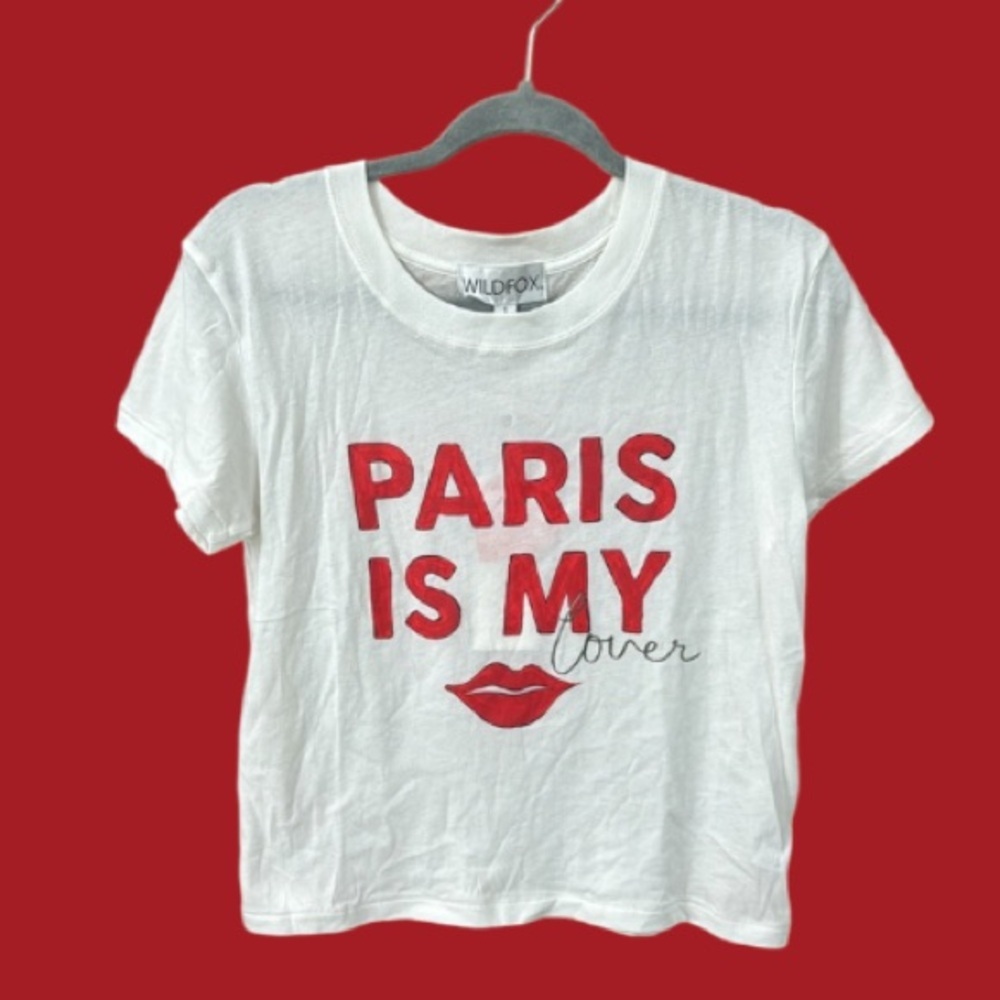 Wildfox White T-Shirt with Red Paris Is my Lover Print lips Graphics Small nwt - Picture 3 of 12